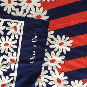 Vintage Christian Dior scarf, red white blue huge!